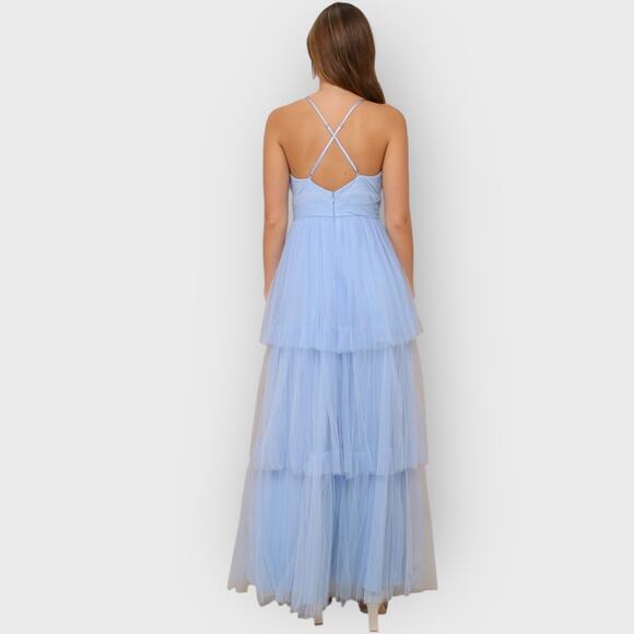 Lulus Charming Glamour Tulle Tiered Maxi Dress Large Light Blue Prom Formal Gown - Picture 12 of 12